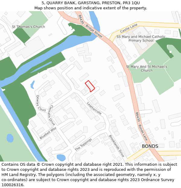 5, QUARRY BANK, GARSTANG, PRESTON, PR3 1QU: Location map and indicative extent of plot