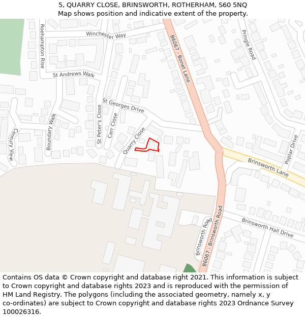 5, QUARRY CLOSE, BRINSWORTH, ROTHERHAM, S60 5NQ: Location map and indicative extent of plot