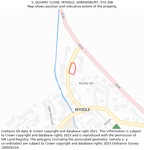 5, QUARRY CLOSE, MYDDLE, SHREWSBURY, SY4 3SB: Location map and indicative extent of plot