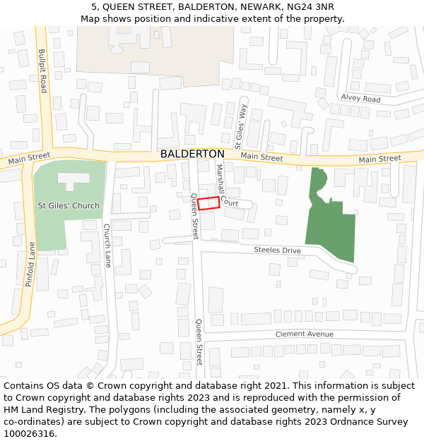 5, QUEEN STREET, BALDERTON, NEWARK, NG24 3NR: Location map and indicative extent of plot