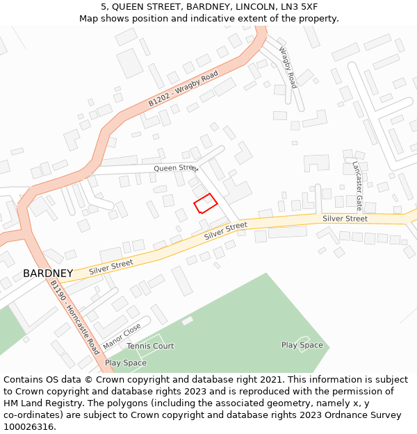 5, QUEEN STREET, BARDNEY, LINCOLN, LN3 5XF: Location map and indicative extent of plot