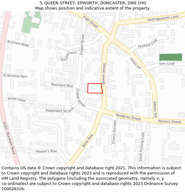 5, QUEEN STREET, EPWORTH, DONCASTER, DN9 1HG: Location map and indicative extent of plot