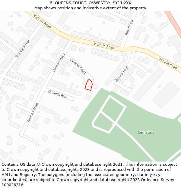 5, QUEENS COURT, OSWESTRY, SY11 2YX: Location map and indicative extent of plot