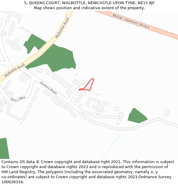 5, QUEENS COURT, WALBOTTLE, NEWCASTLE UPON TYNE, NE15 8JF: Location map and indicative extent of plot