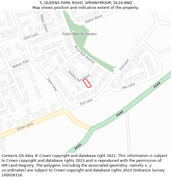 5, QUEENS PARK ROAD, SPENNYMOOR, DL16 6NQ: Location map and indicative extent of plot