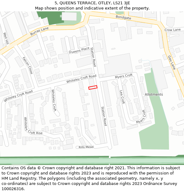 5, QUEENS TERRACE, OTLEY, LS21 3JE: Location map and indicative extent of plot