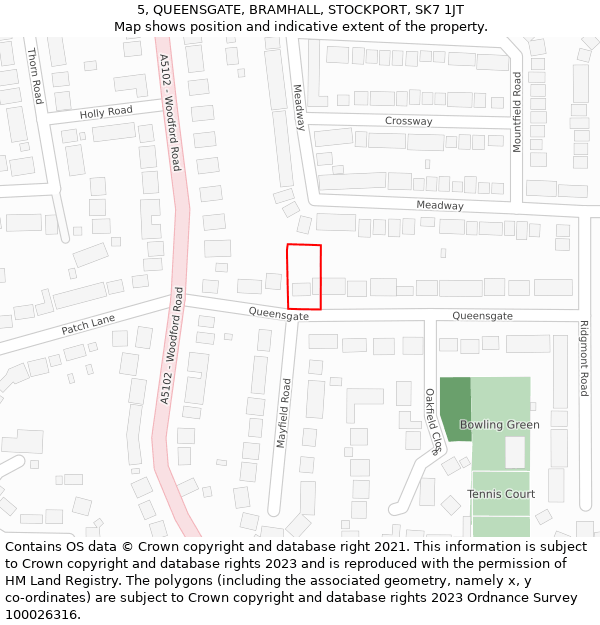 5, QUEENSGATE, BRAMHALL, STOCKPORT, SK7 1JT: Location map and indicative extent of plot