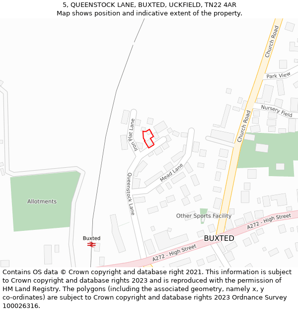 5, QUEENSTOCK LANE, BUXTED, UCKFIELD, TN22 4AR: Location map and indicative extent of plot