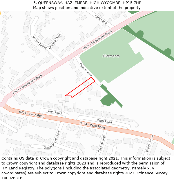 5, QUEENSWAY, HAZLEMERE, HIGH WYCOMBE, HP15 7HP: Location map and indicative extent of plot
