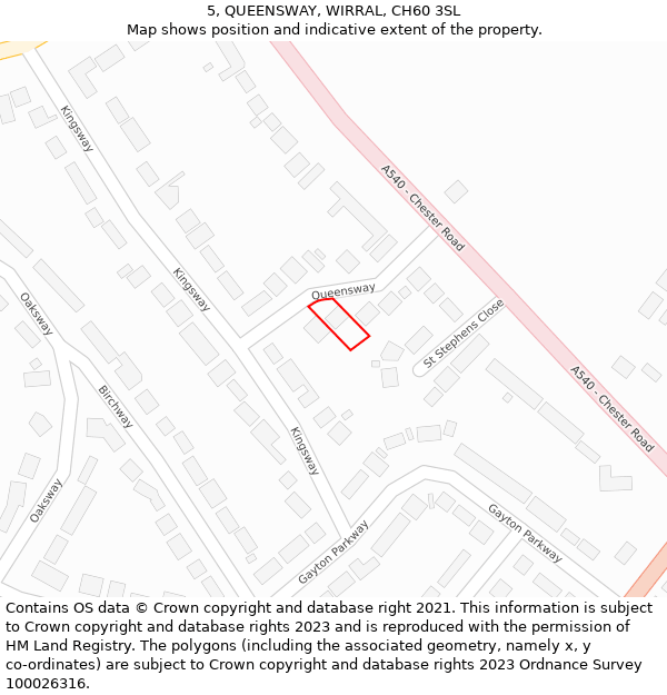 5, QUEENSWAY, WIRRAL, CH60 3SL: Location map and indicative extent of plot