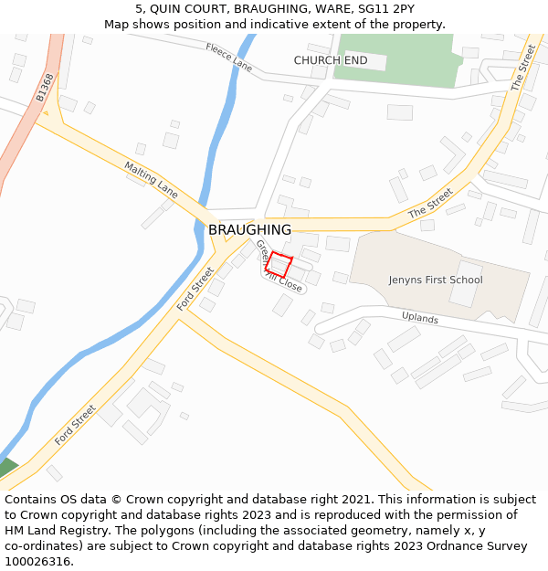 5, QUIN COURT, BRAUGHING, WARE, SG11 2PY: Location map and indicative extent of plot