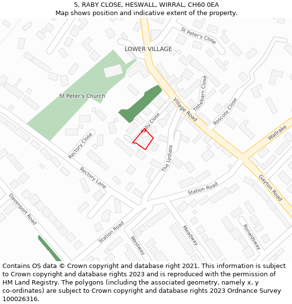 5, RABY CLOSE, HESWALL, WIRRAL, CH60 0EA: Location map and indicative extent of plot