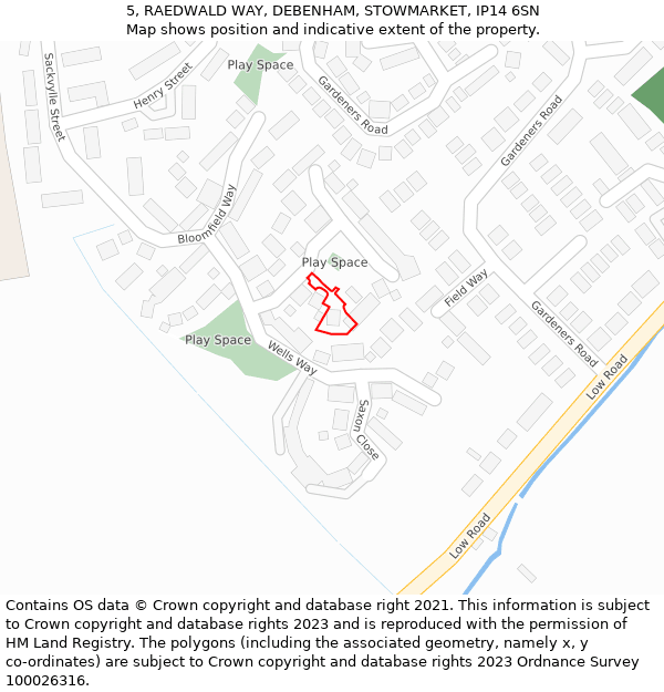 5, RAEDWALD WAY, DEBENHAM, STOWMARKET, IP14 6SN: Location map and indicative extent of plot