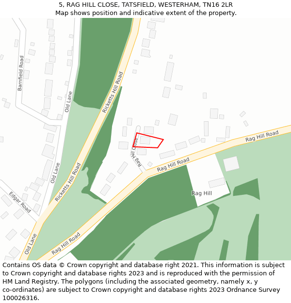 5, RAG HILL CLOSE, TATSFIELD, WESTERHAM, TN16 2LR: Location map and indicative extent of plot