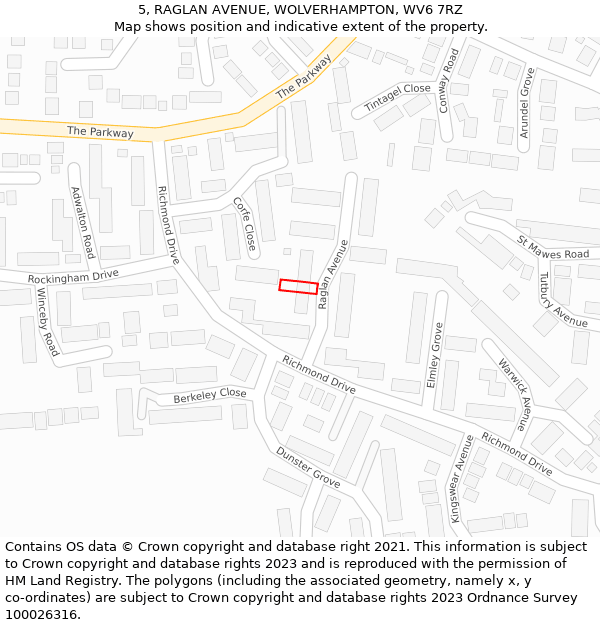 5, RAGLAN AVENUE, WOLVERHAMPTON, WV6 7RZ: Location map and indicative extent of plot