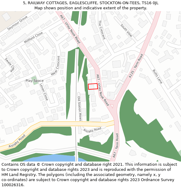 5, RAILWAY COTTAGES, EAGLESCLIFFE, STOCKTON-ON-TEES, TS16 0JL: Location map and indicative extent of plot