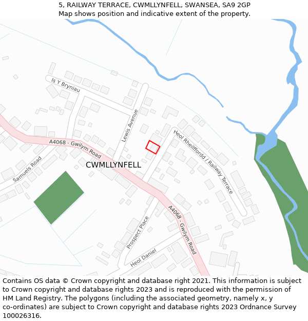 5, RAILWAY TERRACE, CWMLLYNFELL, SWANSEA, SA9 2GP: Location map and indicative extent of plot
