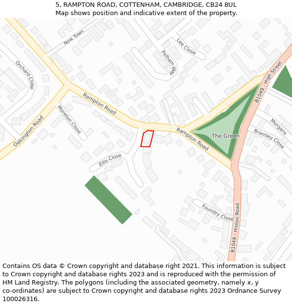 5, RAMPTON ROAD, COTTENHAM, CAMBRIDGE, CB24 8UL: Location map and indicative extent of plot