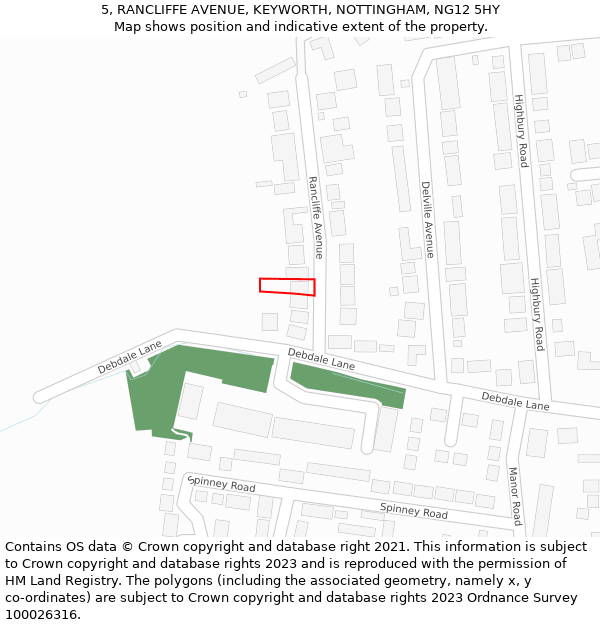 5, RANCLIFFE AVENUE, KEYWORTH, NOTTINGHAM, NG12 5HY: Location map and indicative extent of plot