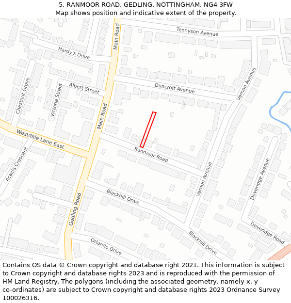 5, RANMOOR ROAD, GEDLING, NOTTINGHAM, NG4 3FW: Location map and indicative extent of plot