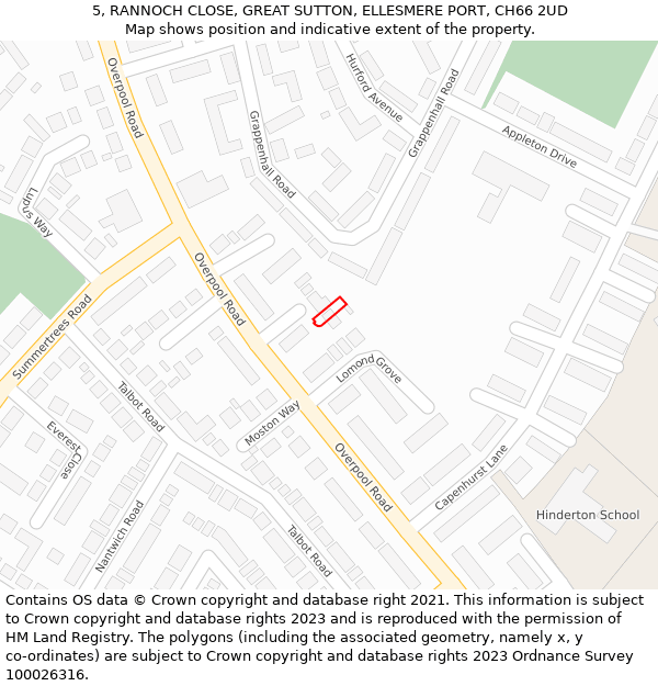 5, RANNOCH CLOSE, GREAT SUTTON, ELLESMERE PORT, CH66 2UD: Location map and indicative extent of plot