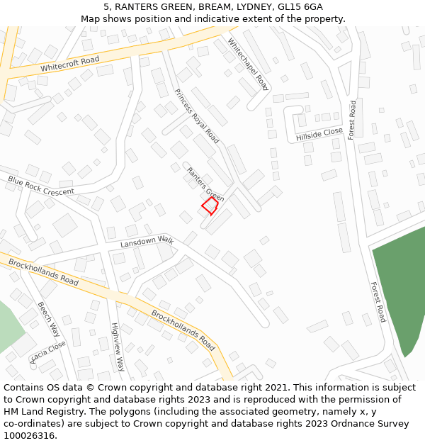 5, RANTERS GREEN, BREAM, LYDNEY, GL15 6GA: Location map and indicative extent of plot