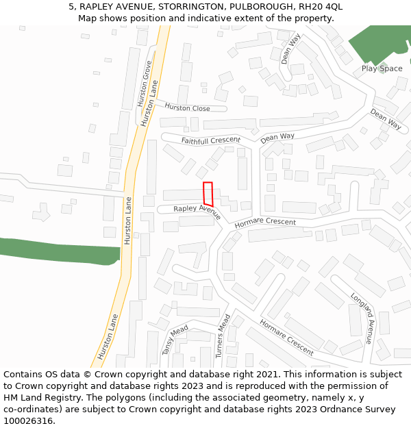 5, RAPLEY AVENUE, STORRINGTON, PULBOROUGH, RH20 4QL: Location map and indicative extent of plot