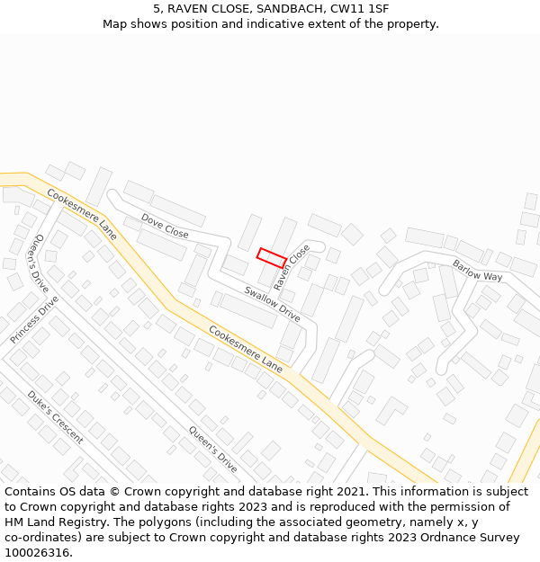 5, RAVEN CLOSE, SANDBACH, CW11 1SF: Location map and indicative extent of plot