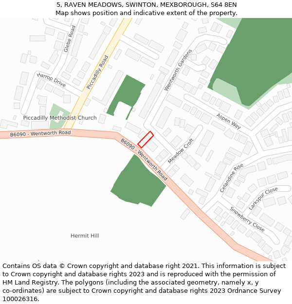 5, RAVEN MEADOWS, SWINTON, MEXBOROUGH, S64 8EN: Location map and indicative extent of plot