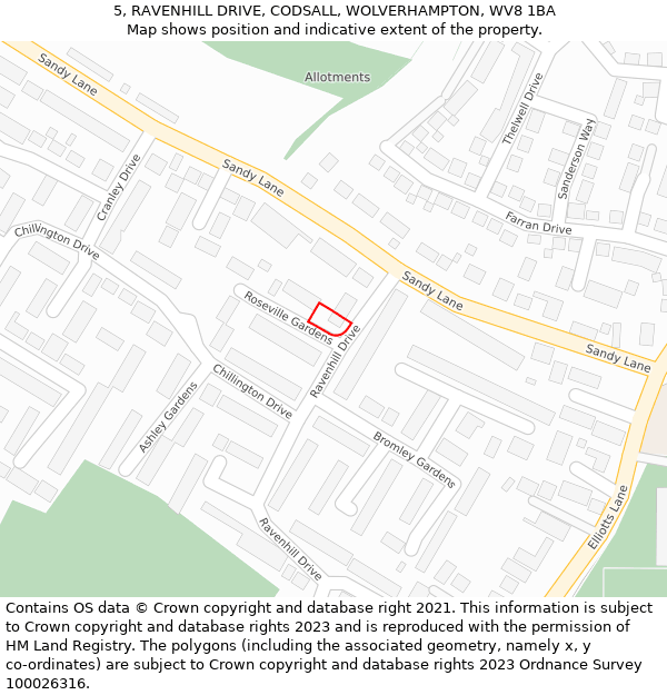 5, RAVENHILL DRIVE, CODSALL, WOLVERHAMPTON, WV8 1BA: Location map and indicative extent of plot