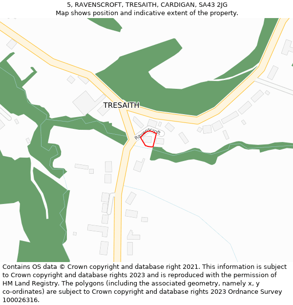 5, RAVENSCROFT, TRESAITH, CARDIGAN, SA43 2JG: Location map and indicative extent of plot