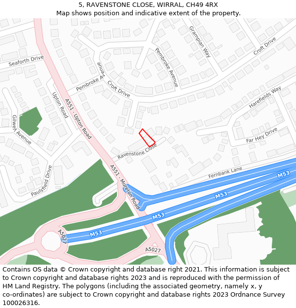 5, RAVENSTONE CLOSE, WIRRAL, CH49 4RX: Location map and indicative extent of plot