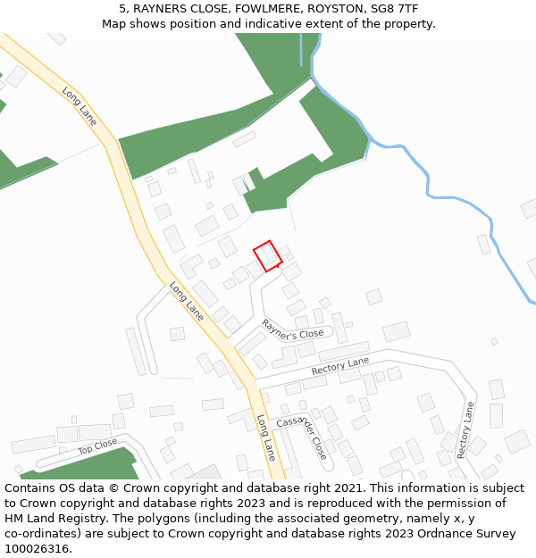 5, RAYNERS CLOSE, FOWLMERE, ROYSTON, SG8 7TF: Location map and indicative extent of plot