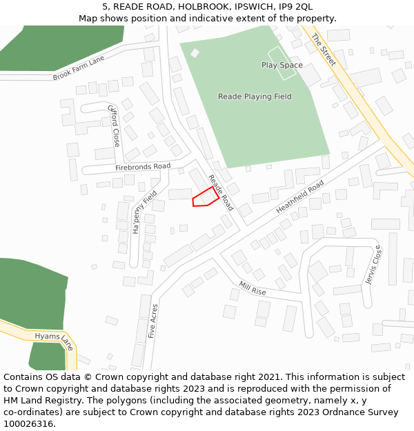 5, READE ROAD, HOLBROOK, IPSWICH, IP9 2QL: Location map and indicative extent of plot