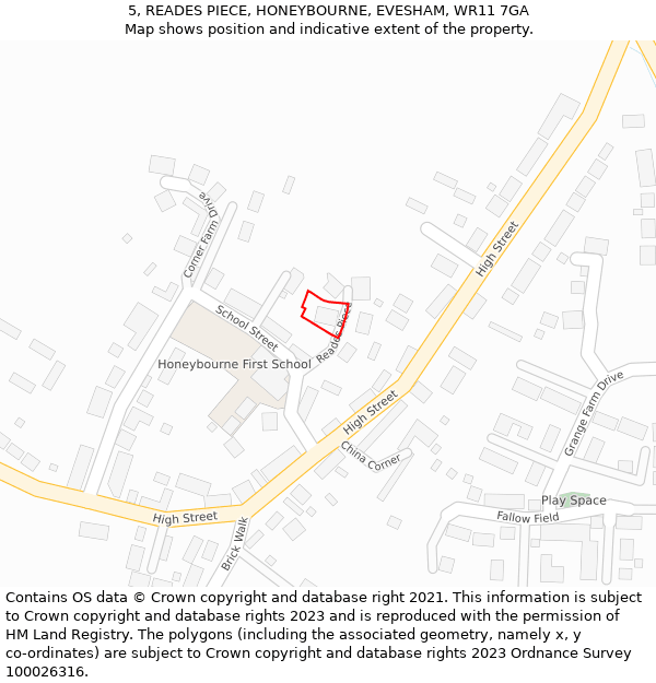 5, READES PIECE, HONEYBOURNE, EVESHAM, WR11 7GA: Location map and indicative extent of plot