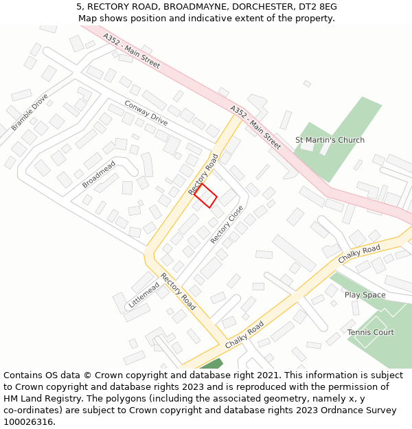 5, RECTORY ROAD, BROADMAYNE, DORCHESTER, DT2 8EG: Location map and indicative extent of plot
