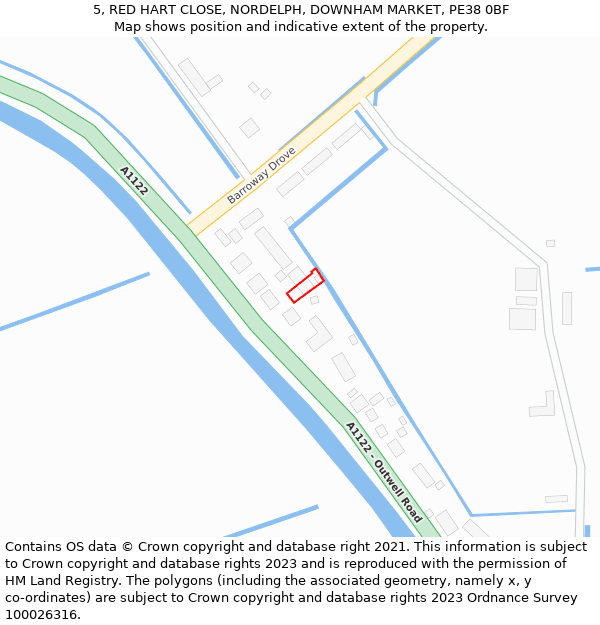 5, RED HART CLOSE, NORDELPH, DOWNHAM MARKET, PE38 0BF: Location map and indicative extent of plot