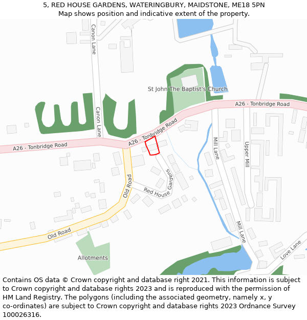 5, RED HOUSE GARDENS, WATERINGBURY, MAIDSTONE, ME18 5PN: Location map and indicative extent of plot