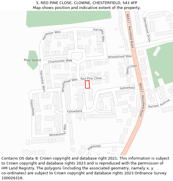 5, RED PINE CLOSE, CLOWNE, CHESTERFIELD, S43 4FP: Location map and indicative extent of plot