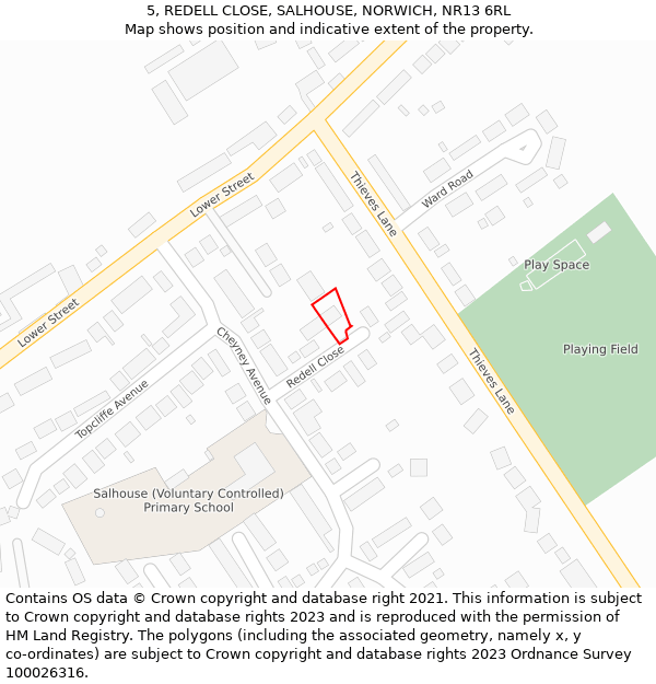 5, REDELL CLOSE, SALHOUSE, NORWICH, NR13 6RL: Location map and indicative extent of plot