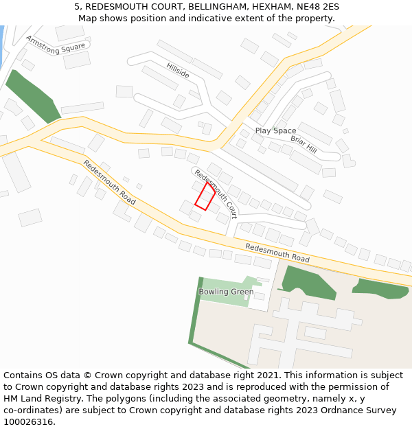 5, REDESMOUTH COURT, BELLINGHAM, HEXHAM, NE48 2ES: Location map and indicative extent of plot