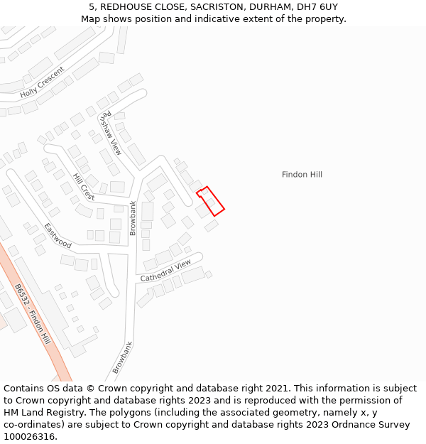5, REDHOUSE CLOSE, SACRISTON, DURHAM, DH7 6UY: Location map and indicative extent of plot