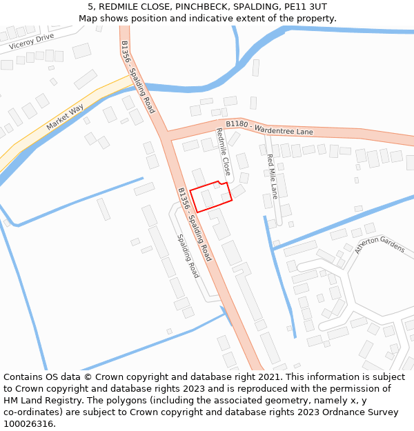 5, REDMILE CLOSE, PINCHBECK, SPALDING, PE11 3UT: Location map and indicative extent of plot