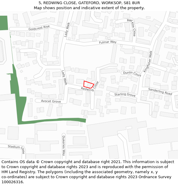 5, REDWING CLOSE, GATEFORD, WORKSOP, S81 8UR: Location map and indicative extent of plot