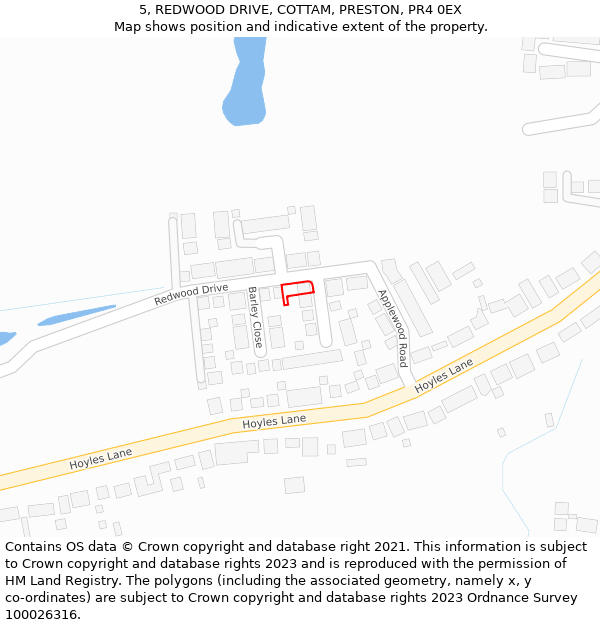 5, REDWOOD DRIVE, COTTAM, PRESTON, PR4 0EX: Location map and indicative extent of plot