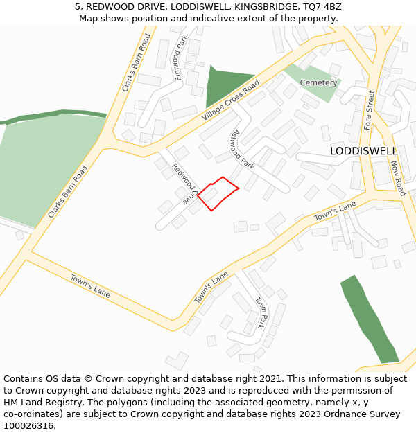 5, REDWOOD DRIVE, LODDISWELL, KINGSBRIDGE, TQ7 4BZ: Location map and indicative extent of plot