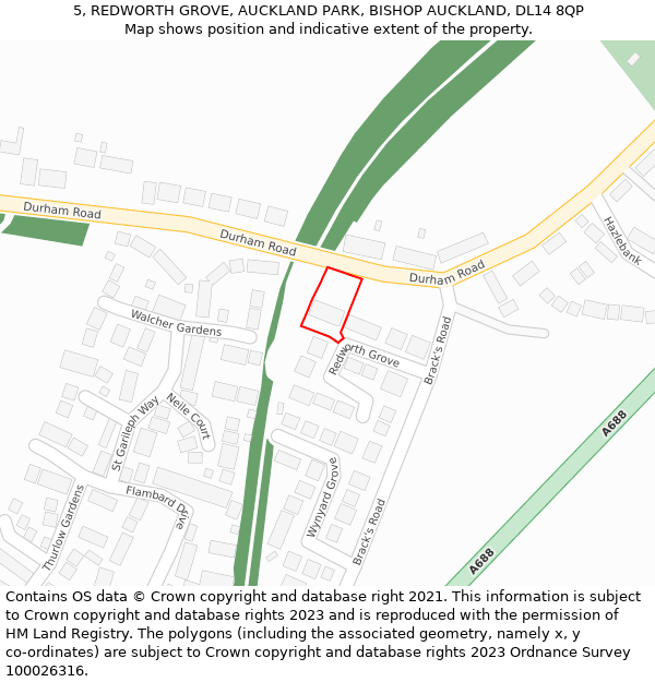 5, REDWORTH GROVE, AUCKLAND PARK, BISHOP AUCKLAND, DL14 8QP: Location map and indicative extent of plot