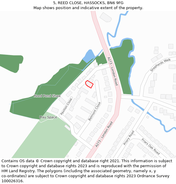 5, REED CLOSE, HASSOCKS, BN6 9FG: Location map and indicative extent of plot