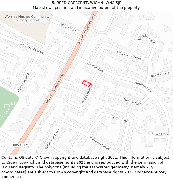 5, REED CRESCENT, WIGAN, WN3 5JR: Location map and indicative extent of plot