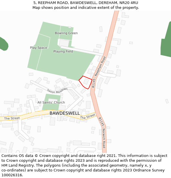 5, REEPHAM ROAD, BAWDESWELL, DEREHAM, NR20 4RU: Location map and indicative extent of plot